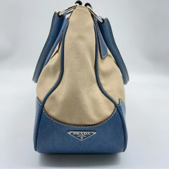 Prada Canapa canvas/leather blue moon and cream shoulder bag - Picture 5 of 16